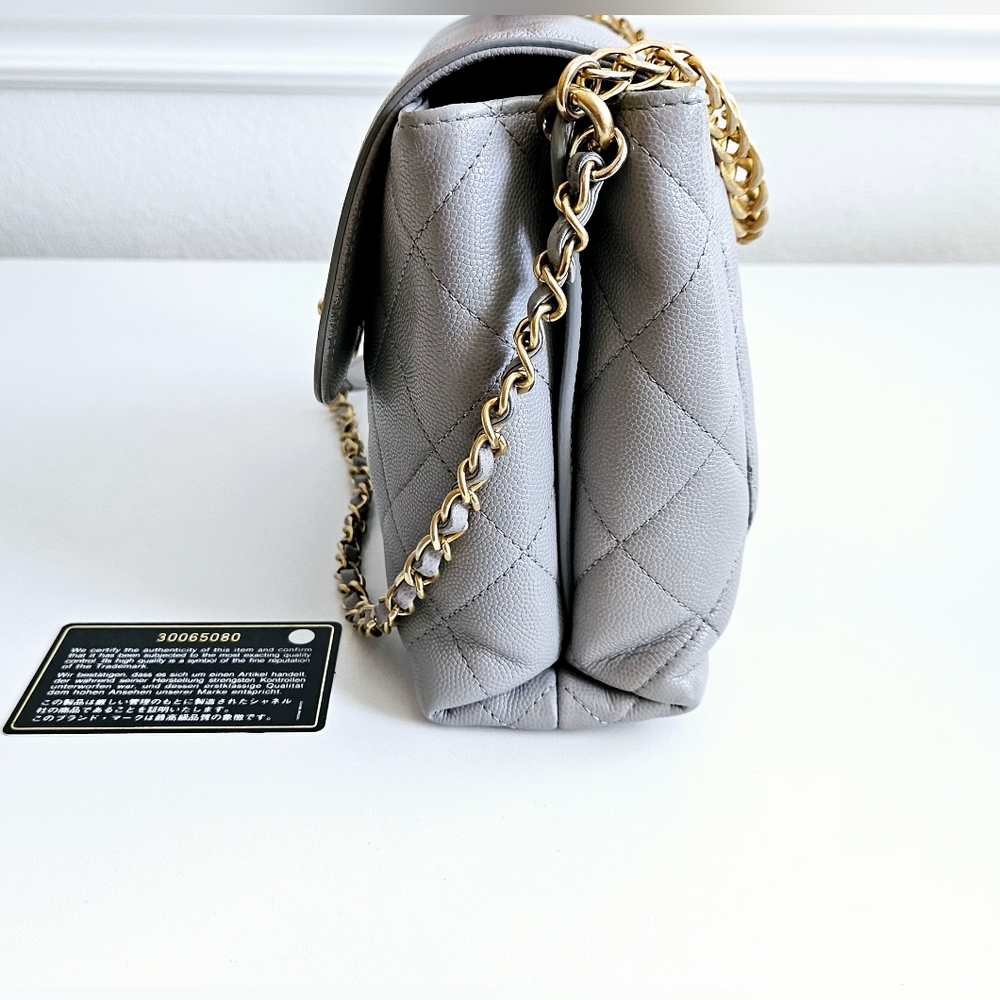 Chanel Gray Caviar Leather Top Handle Two-way Flap Bag - Picture 5 of 16
